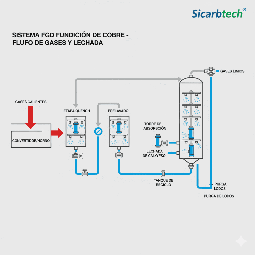 Boquillas de cerámica de carburo de silicio para tratamiento de gases de combustión en minería chilena